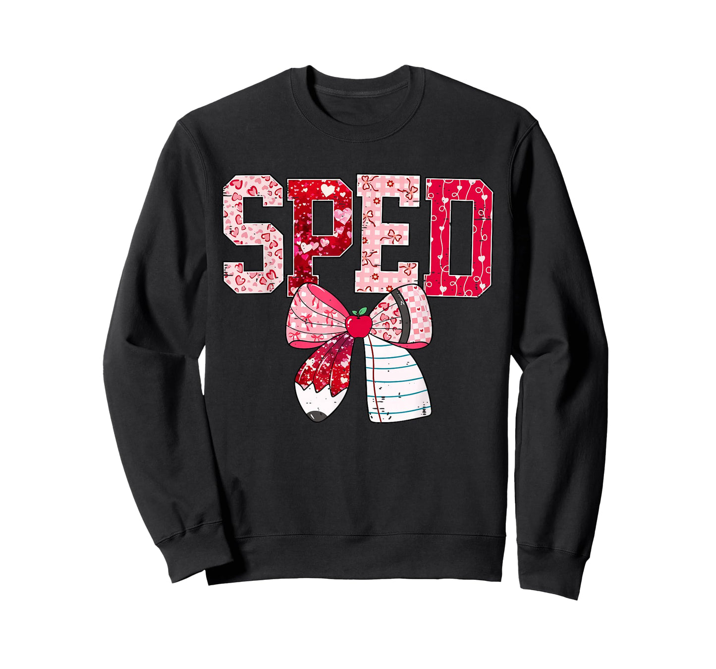 Coquette Bow Pencil Funny Sped Teacher Valentine Red Hearts T-Shirt