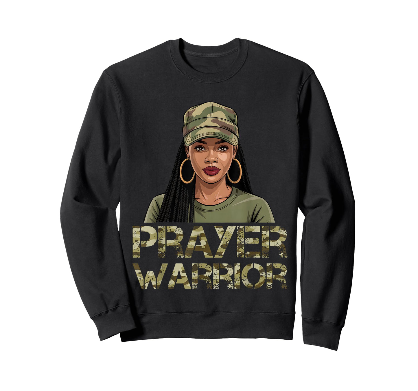 Prayer Warrior Camo Hat God Jesus Christian Black Girl Woman T-Shirt