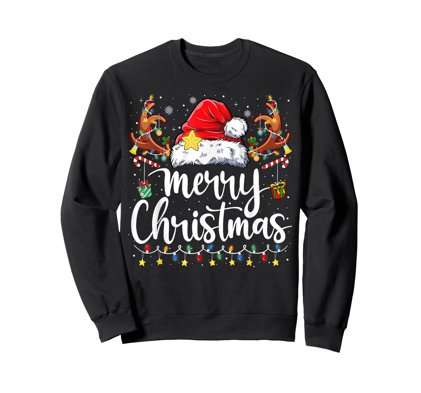 Merry Christmas Lights Red Santa Hat Xmas Family Men Women T-Shirt