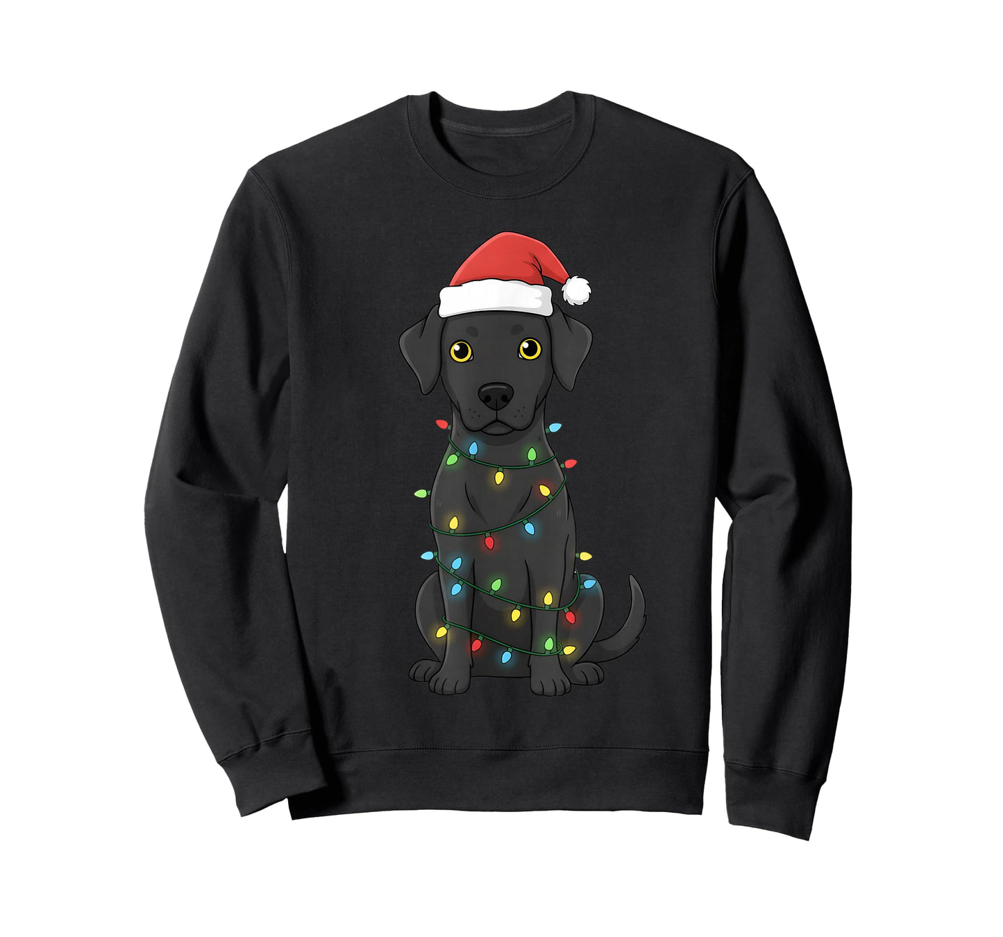 Festive Black Dog Christmas Lights Cozy Winter Holiday Style T-Shirt