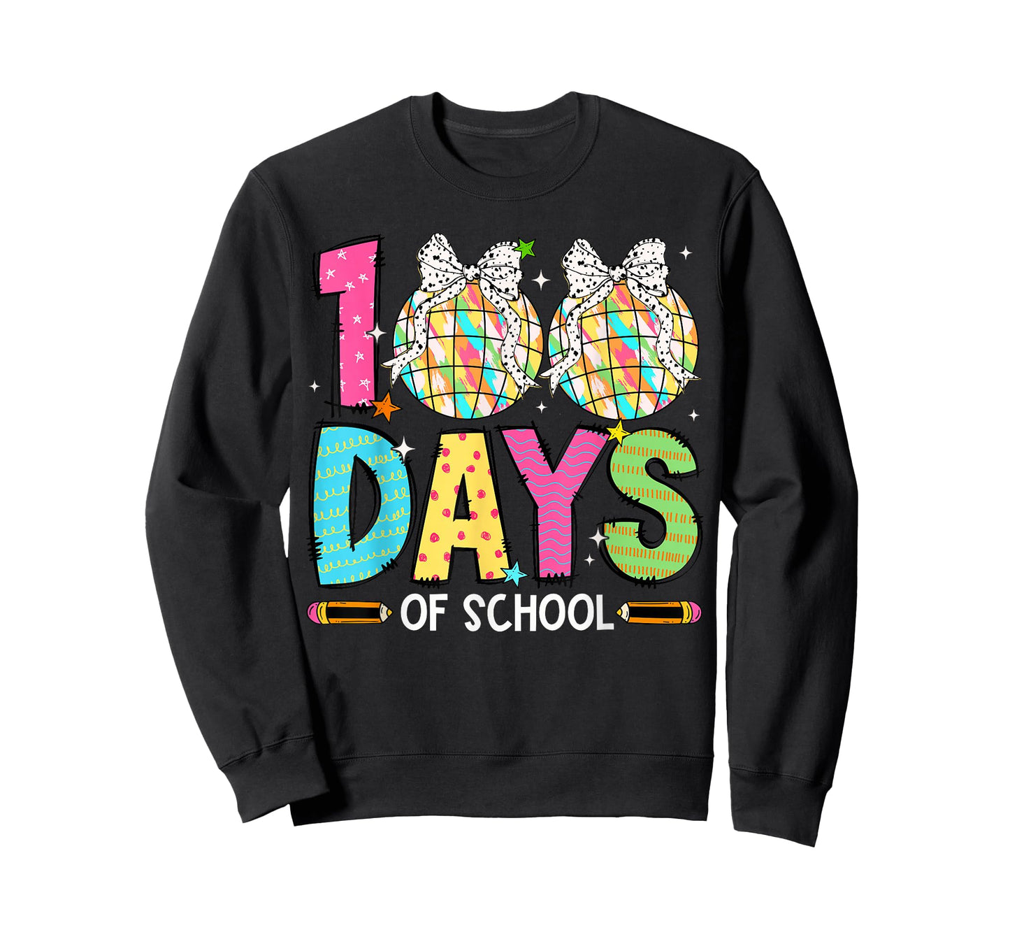100 Days of School Disco Ball Coquette Bow Girl Kid Teacher T-Shirt