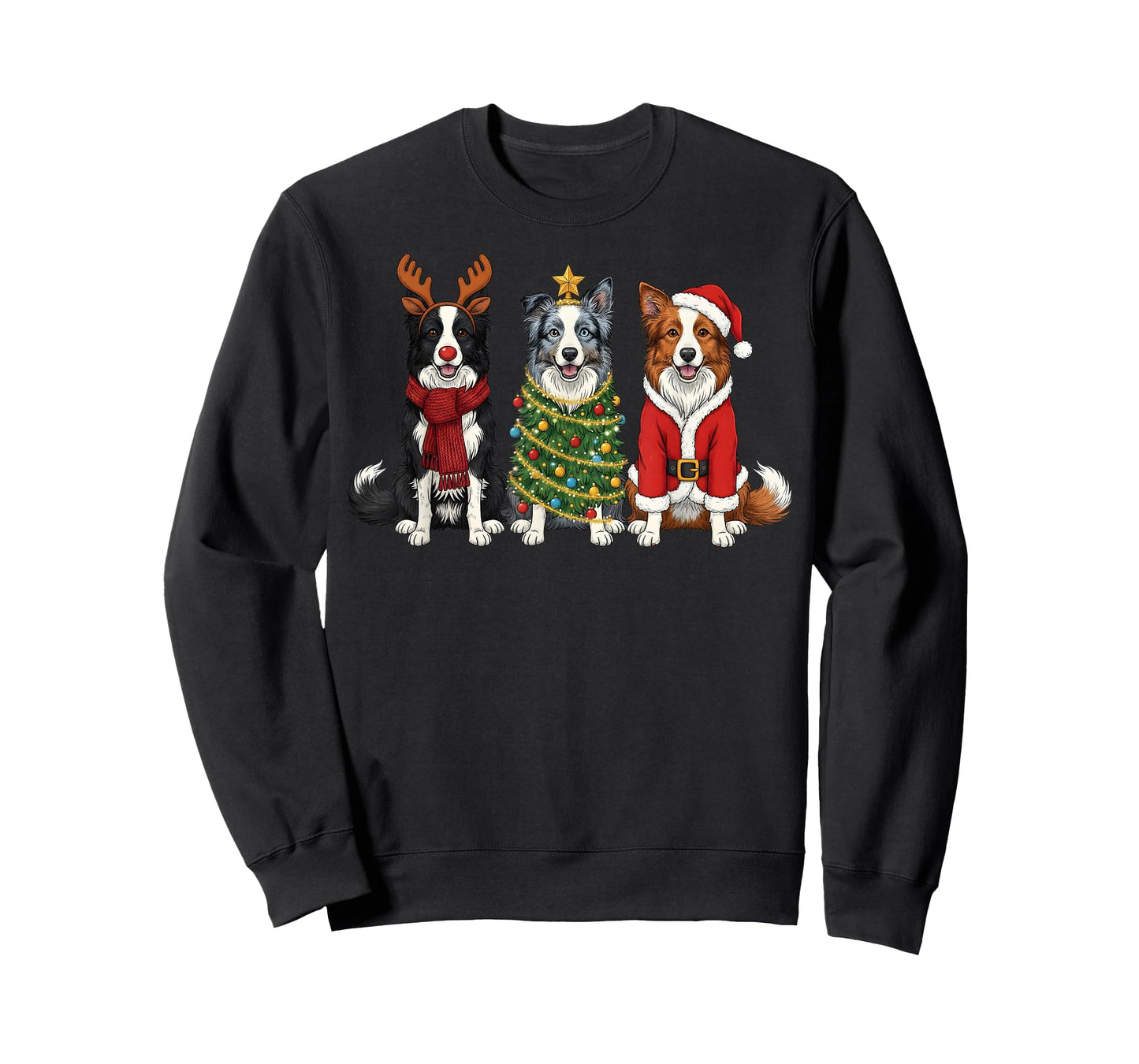 Retro Christmas Border Collie Santa Reindeer Dog Lover T-Shirt