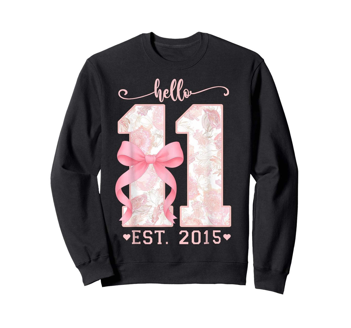 Hello Eleven Est 2015 Pink Coquette Bow 11th Birthday Girl T-Shirt