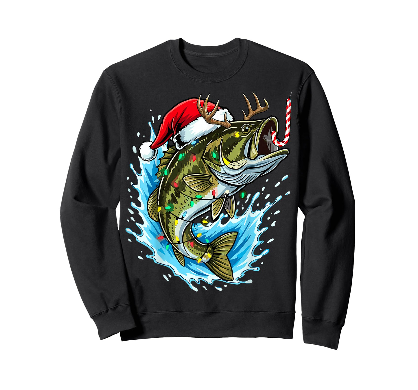 Christmas Bass Fishing Lights Xmas Santa Hat Fish T-Shirt