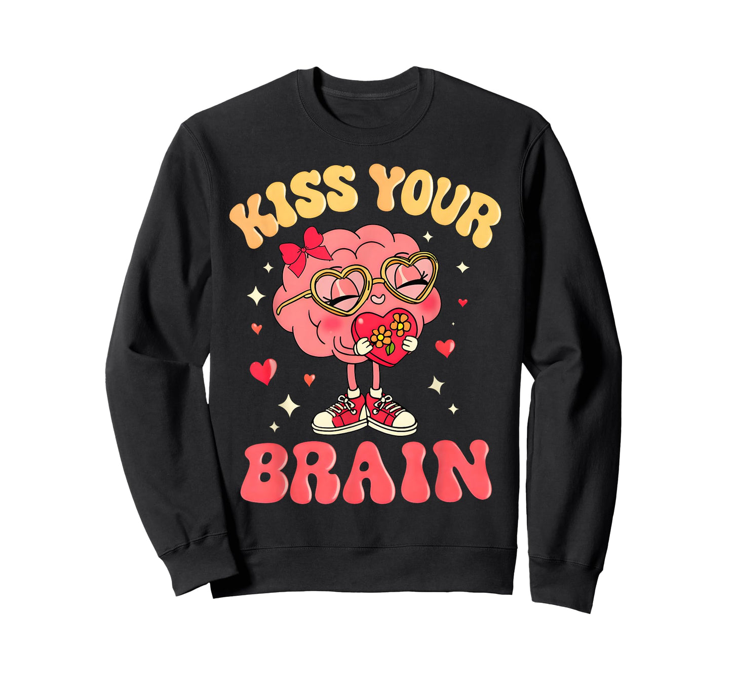 Valentine Kiss Your Brain Retro Teacher Squad Heart Kid T-Shirt