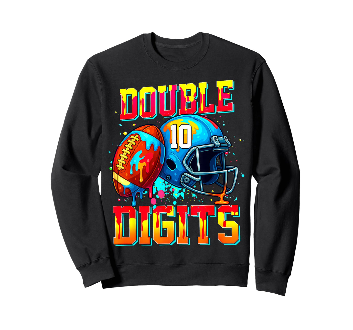 Ice Cream Drip Football Double Digits 10th Birthday Boy T-Shirt