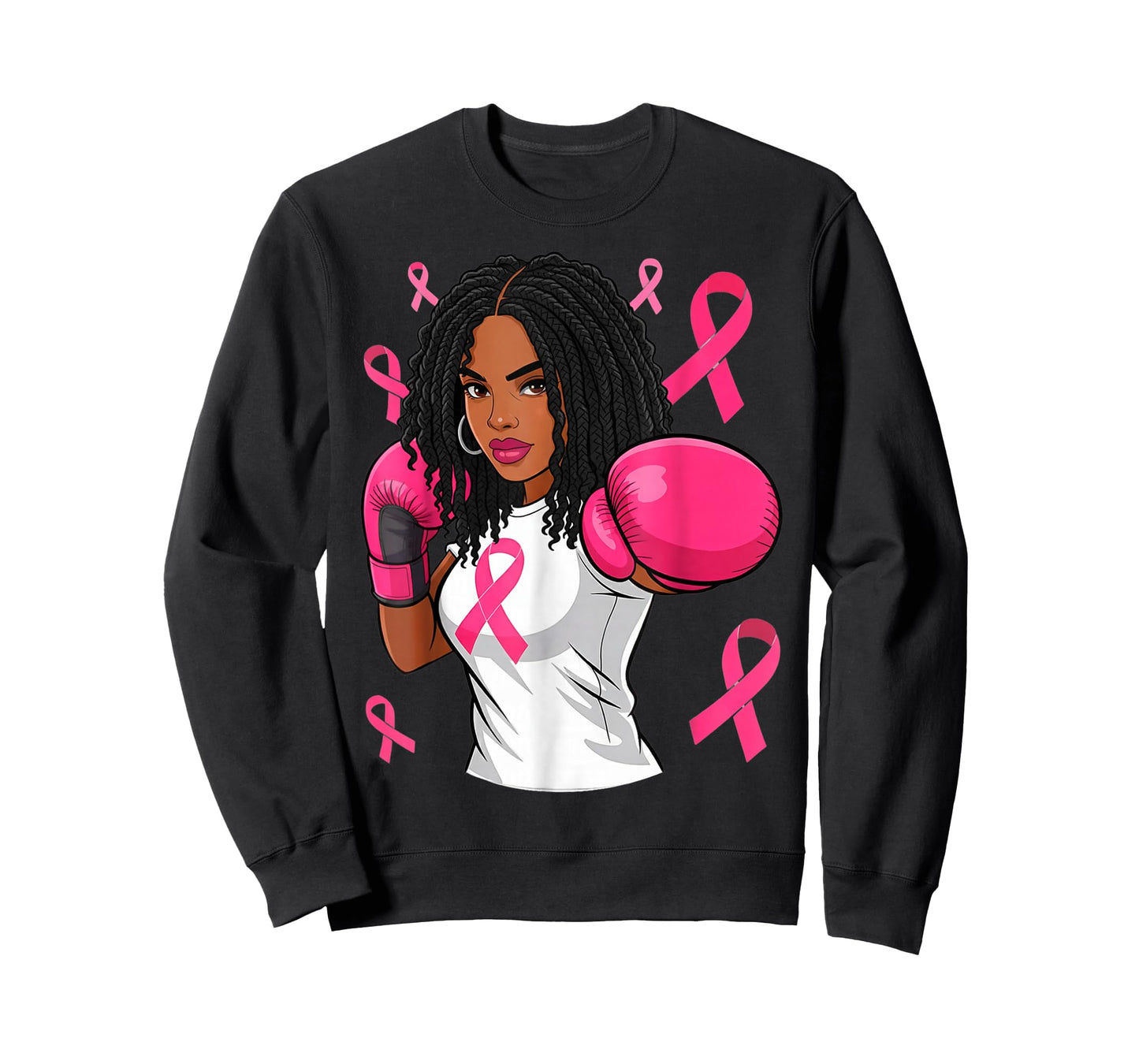Women Black African American Breast Cancer Afro Pink Ribbon T-Shirt
