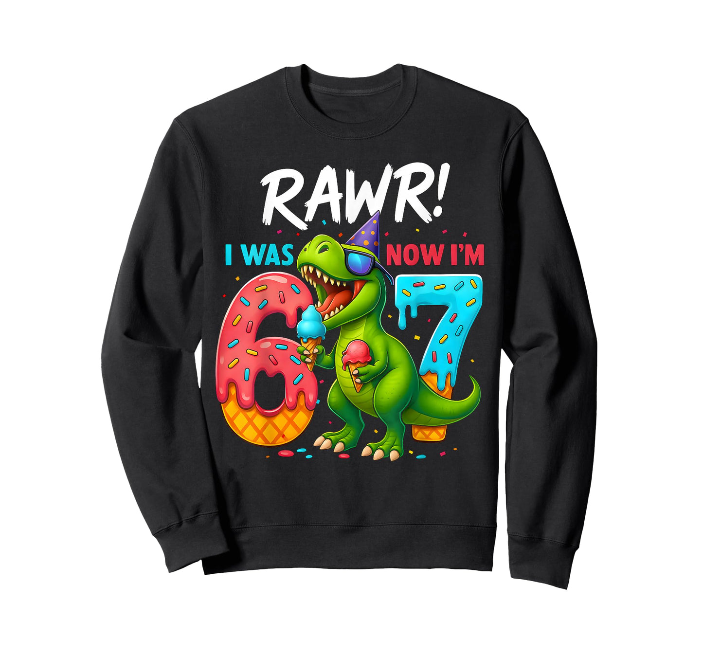 I was 6 Now I’m 7 Years Old 7th Birthday 6-7 T Rex Dinosaur T-Shirt
