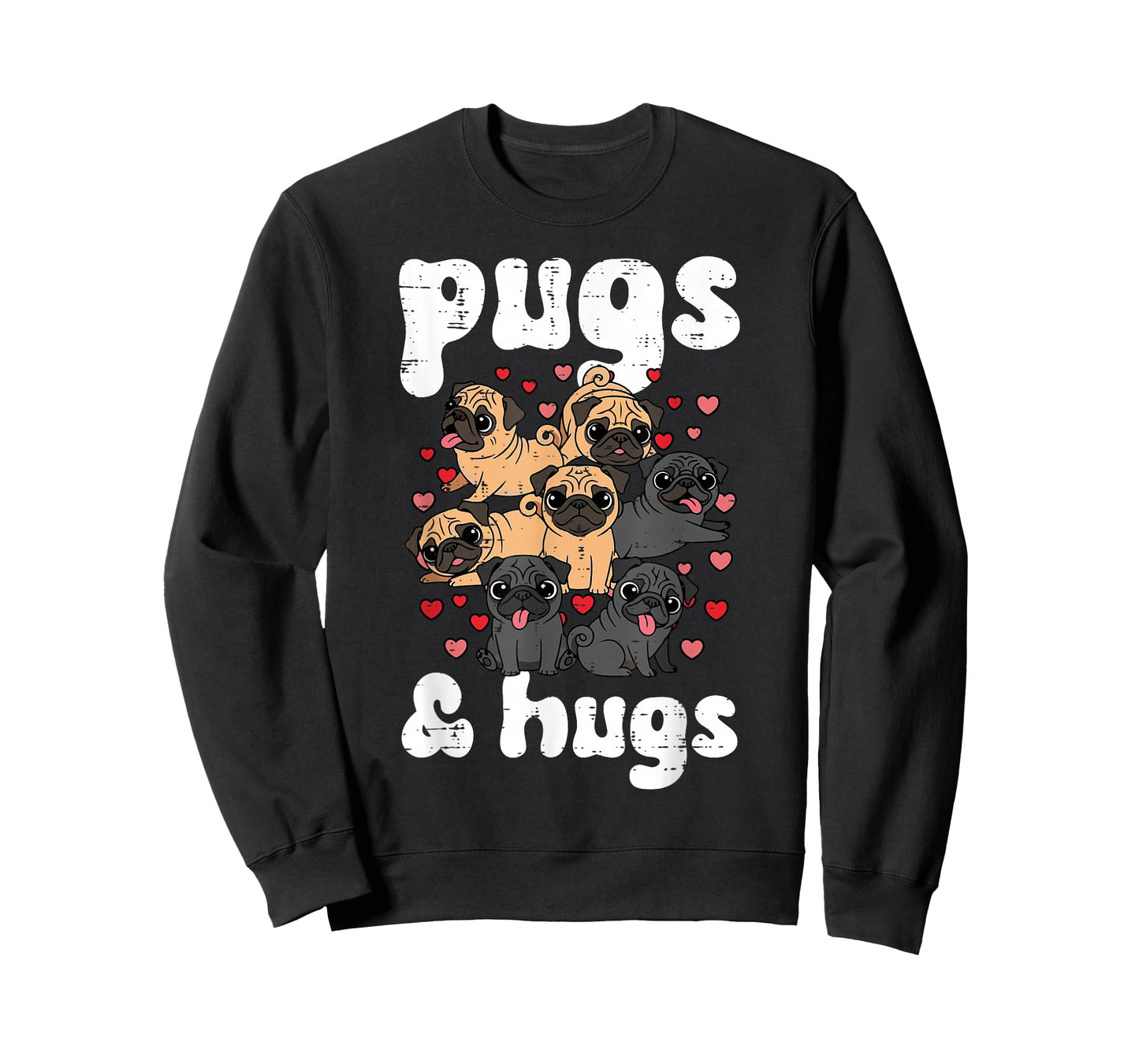 Valentines Day Dog Pug and Hugs Cute Puppy Men Women Kids T-Shirt