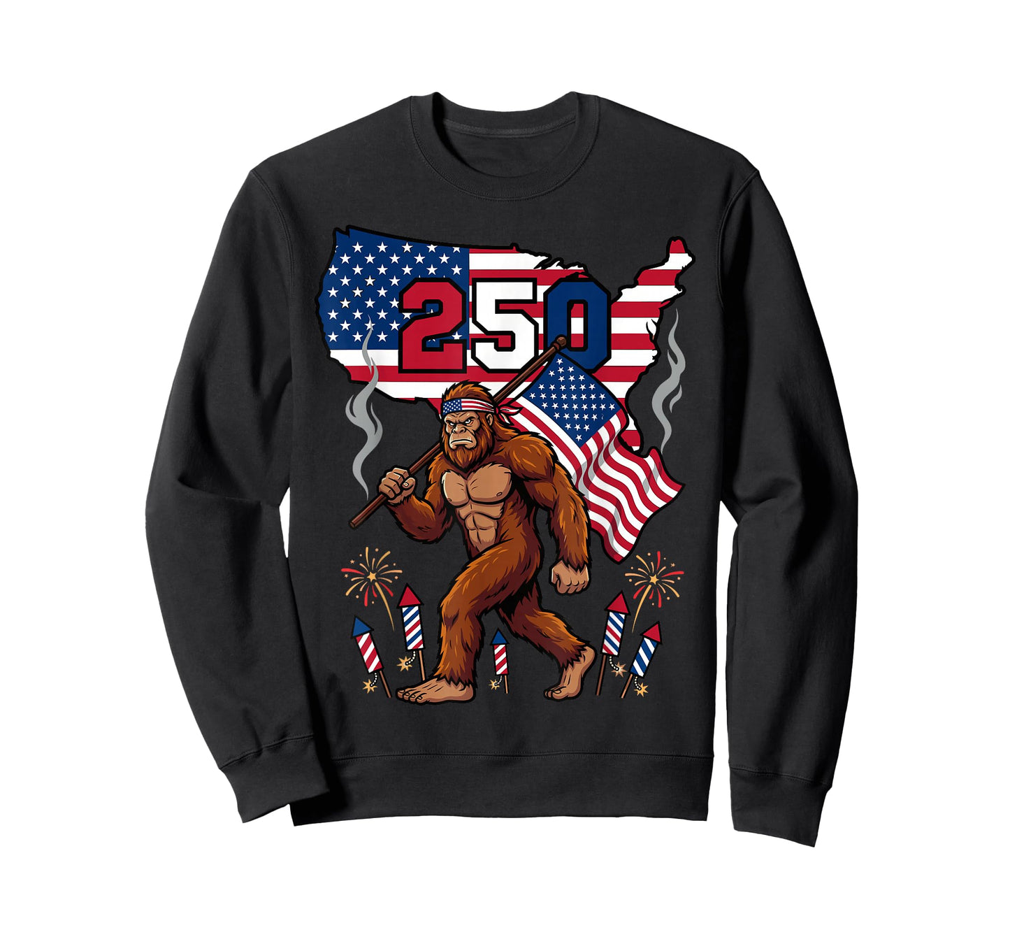 Bigfoot American Flag 250th 1776 2026 Patriotic Sasquatch T-Shirt
