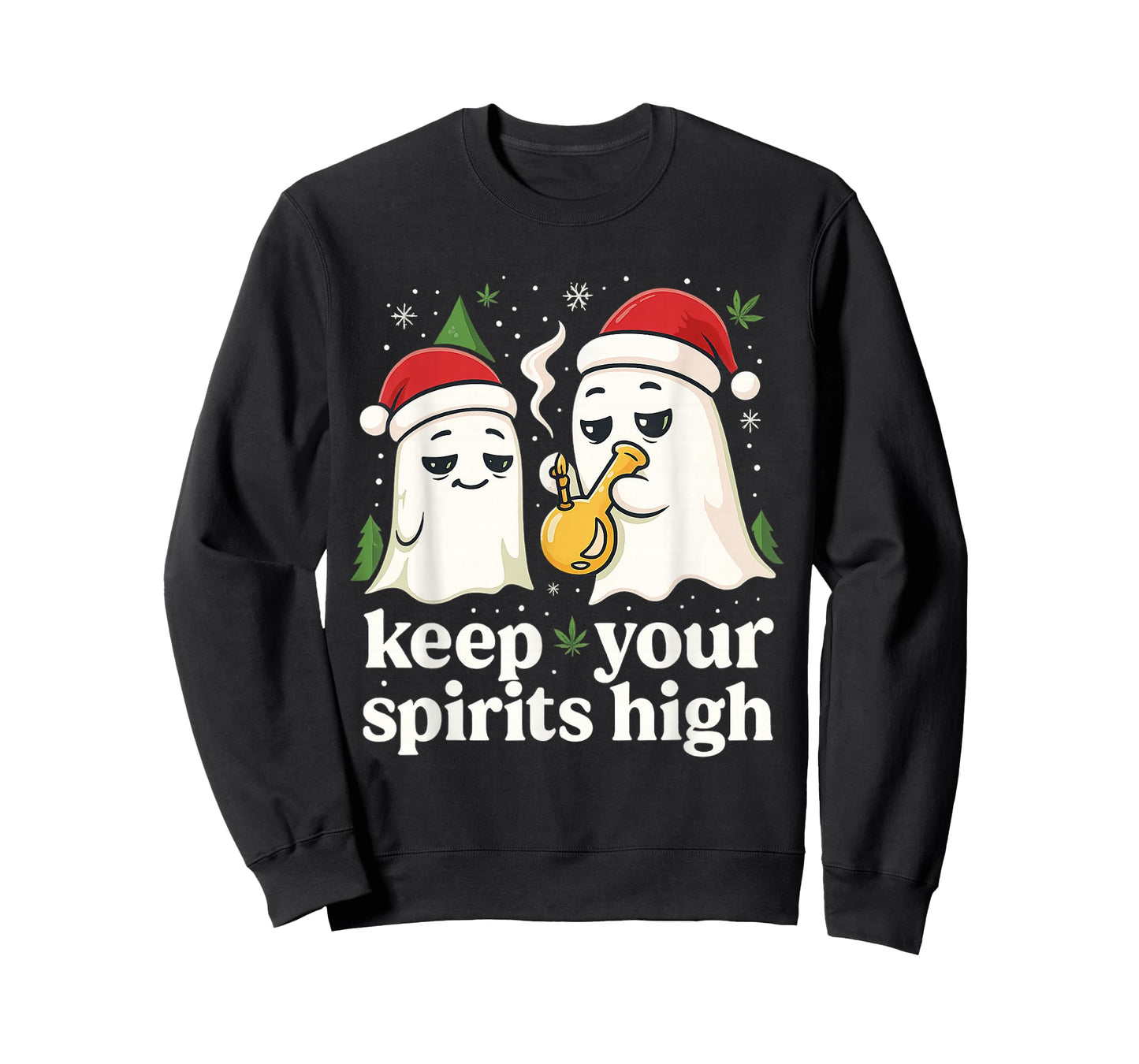 Keep Your Spirits High Christmas Ghost Funny Stoner Weed T-Shirt