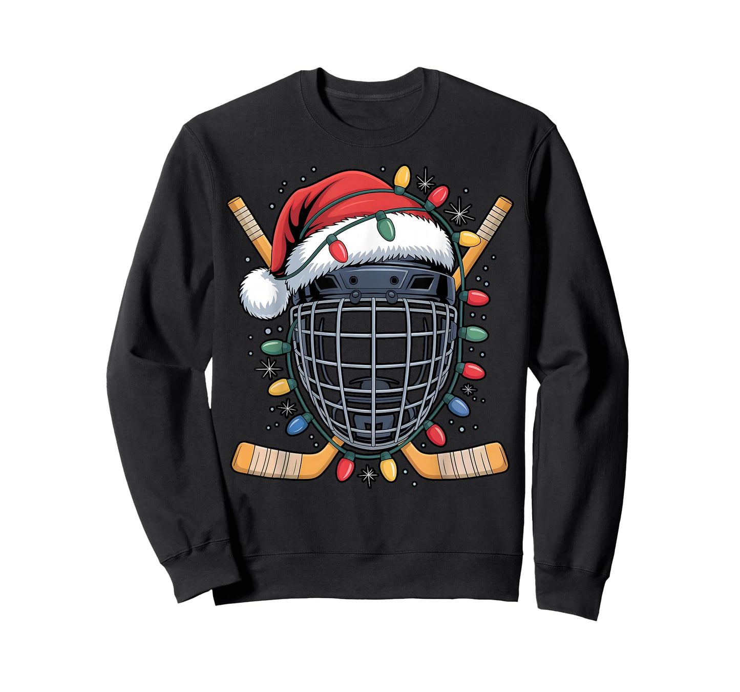 Santa Hockey Goalie Mask Christmas Lights Xmas Men Boys T-Shirt