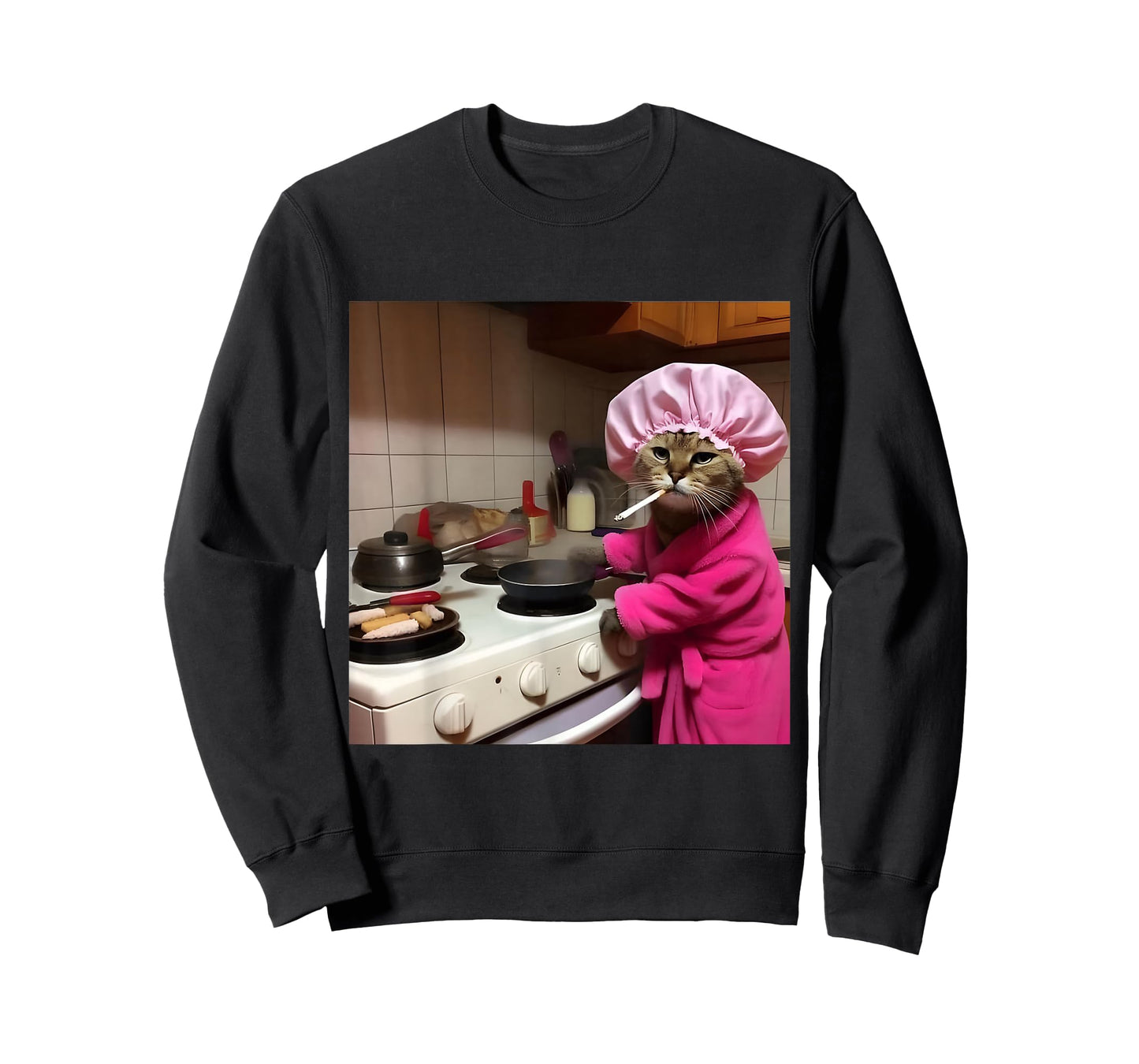 Funny Housewife Cat Smoking Kitten Meme Stupid Brainrot T-Shirt