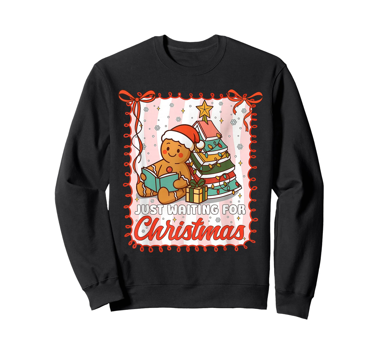 Just Waiting for Christmas Cute Gingerbread Reading Book T-Shirt
