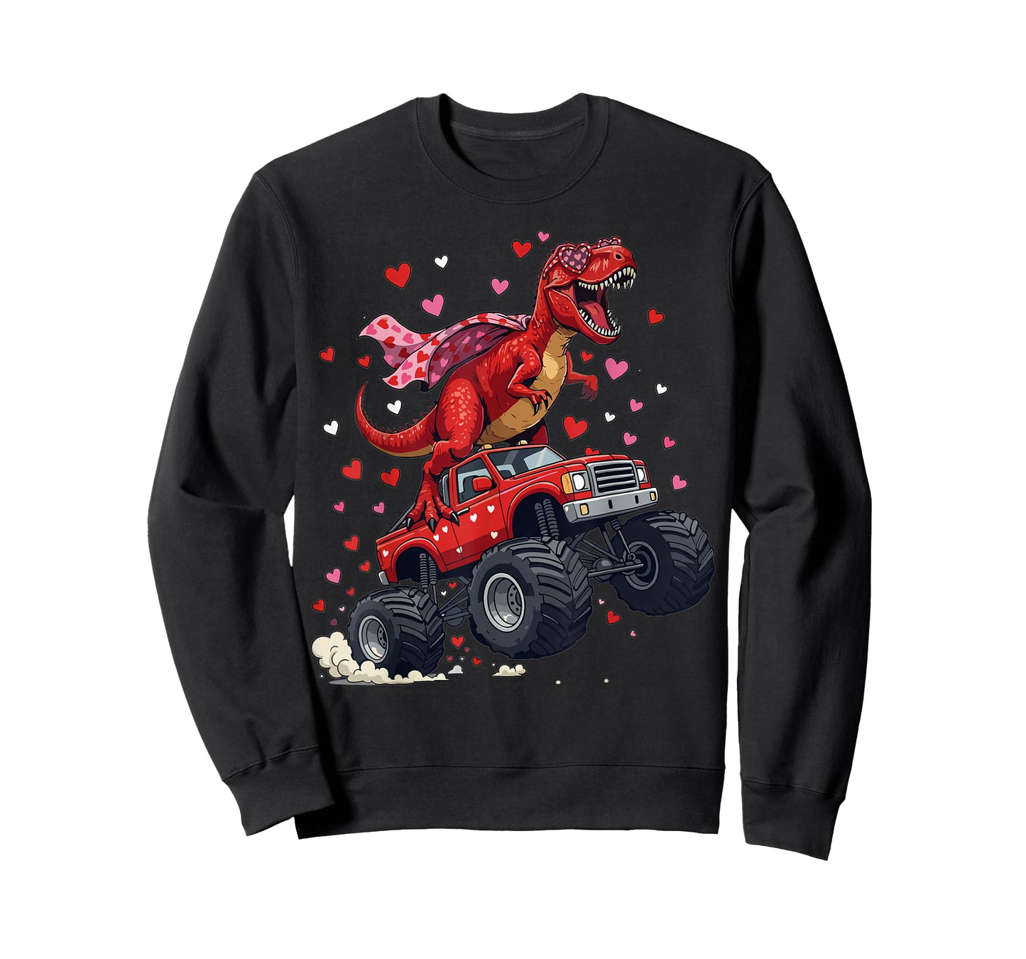 Valentines Day T Rex Riding Monster Truck Dino Heart T-Shirt