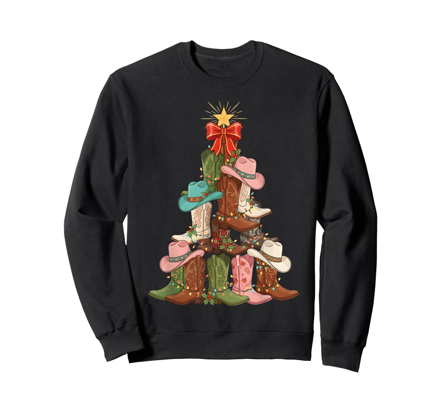 Howdy Christmas Tree Western Cowgirl Boots Xmas Lights T-Shirt