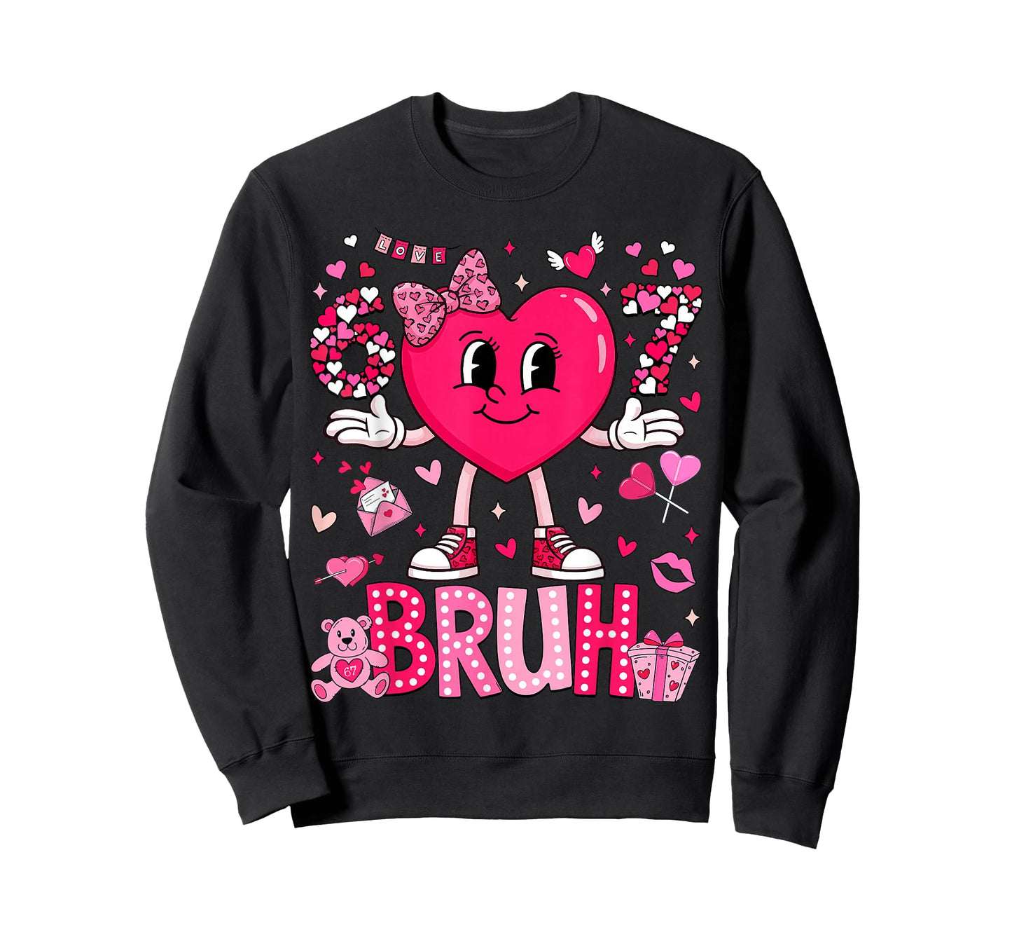 Funny Meme 67 Six Seven Bruh Valentine Heart Women Girl Kids T-Shirt