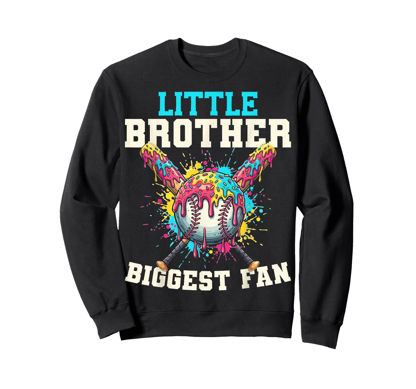 Little Brother Biggest Fan Baseball Cream Drip Crossed Bats T-Shirt