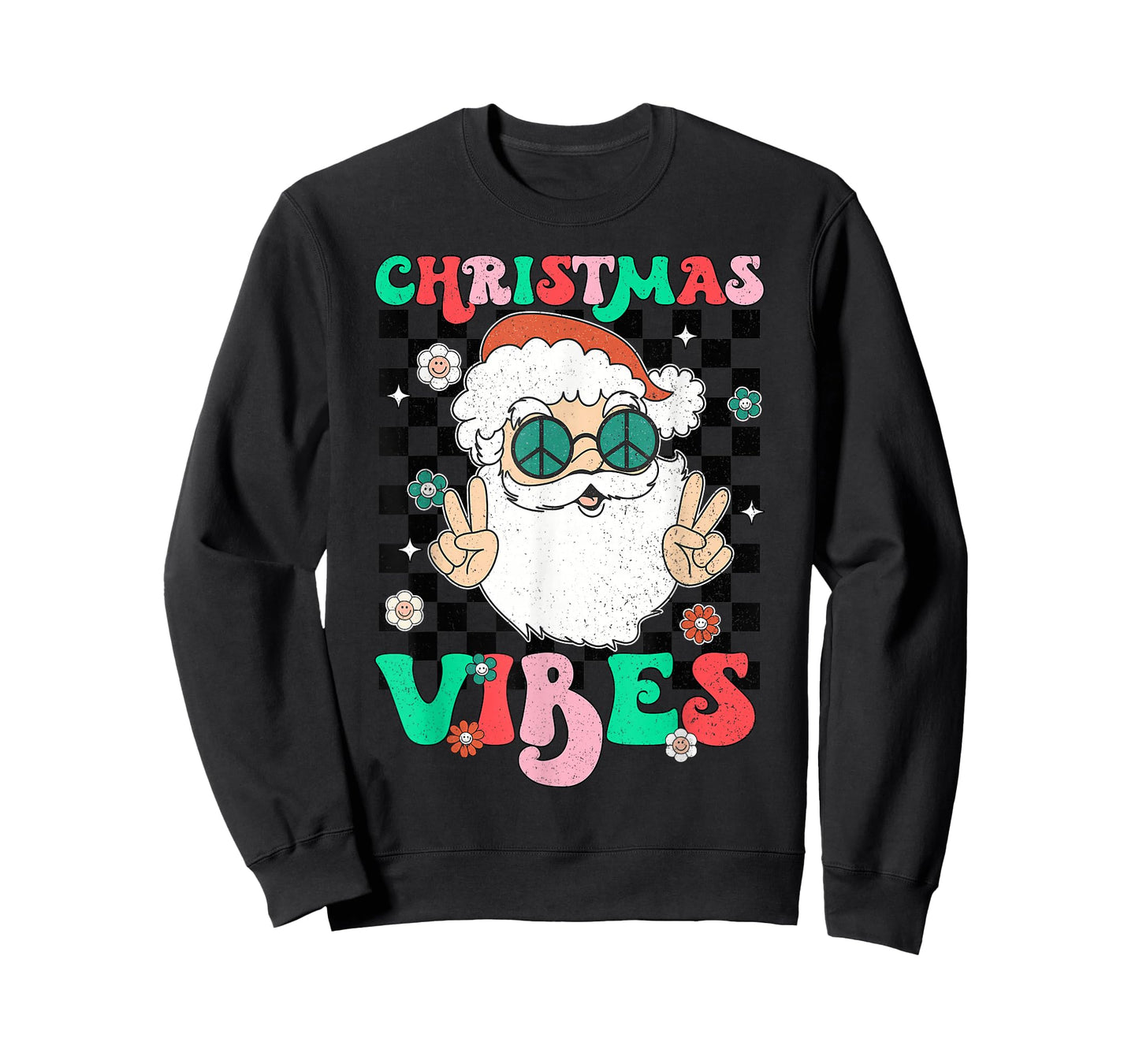 Groovy Christmas Vibes Santa Hat Xmas Holiday Teens Girls T-Shirt