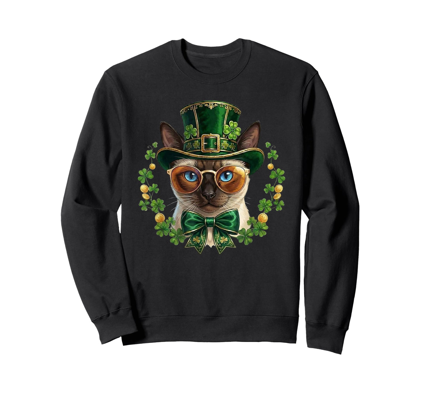 Siamese Cat Leprechaun Hat Glasses St Patricks Day T-Shirt