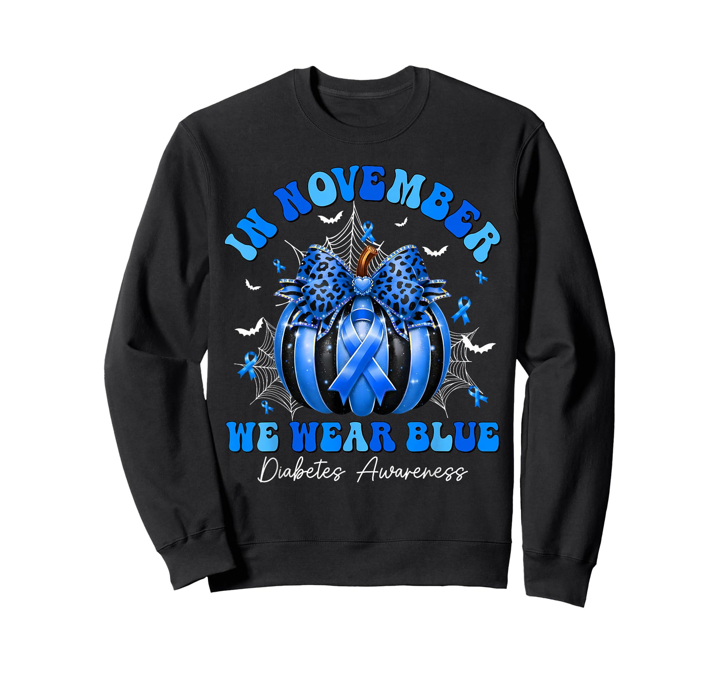 in November We Wear Blue Diabetes Awareness Pumpkin T-Shirt