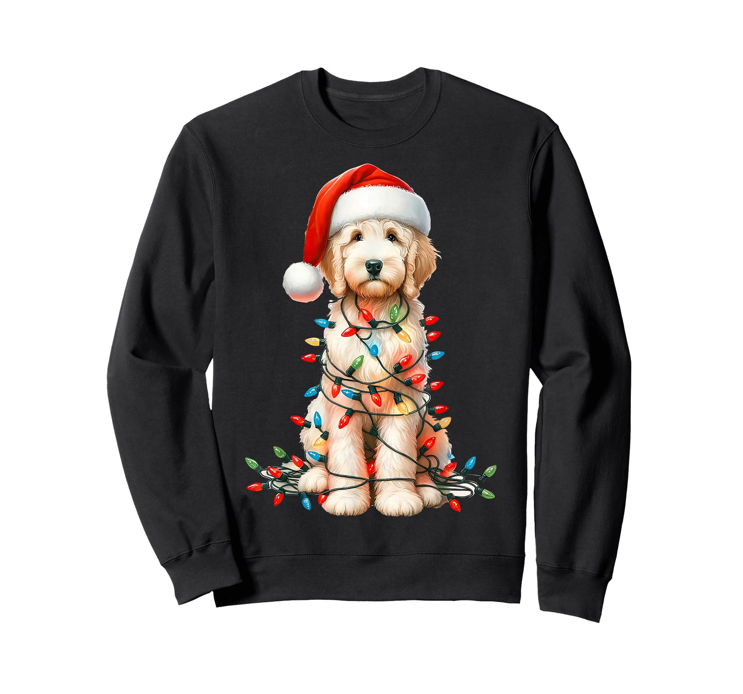 Christmas Golden Dog Santa Hat Xmas Lights Holiday Pet T-Shirt