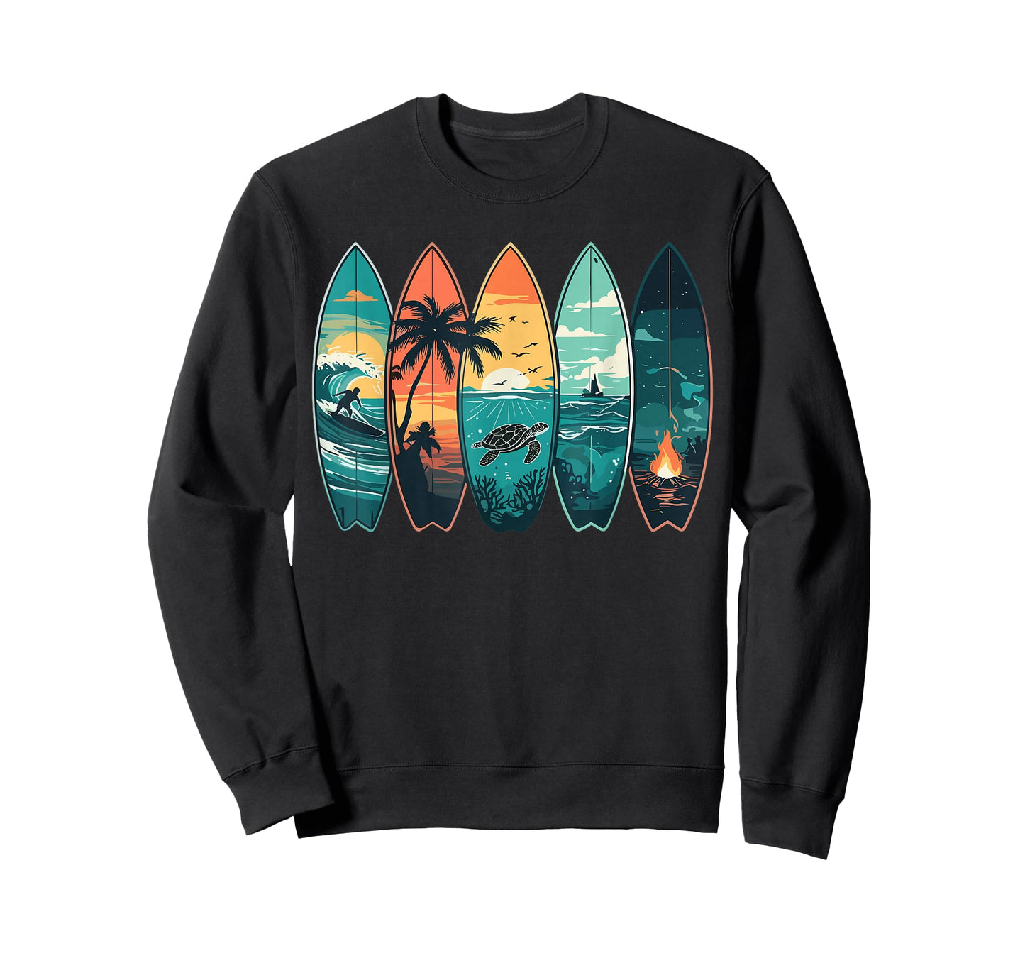 Surfboards Sunset Ocean Beach Vibe Surfer T-Shirt