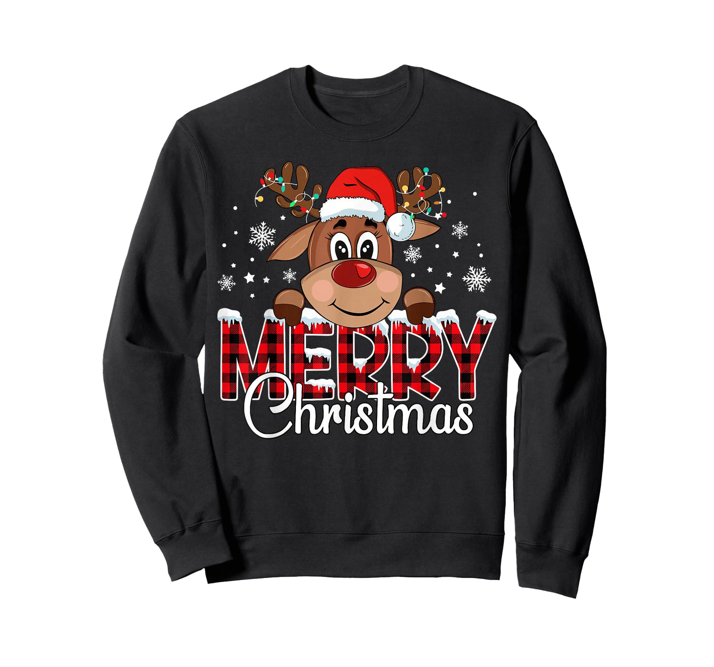 Merry Christmas Light Reindeer Xmas Matching Family T-Shirt