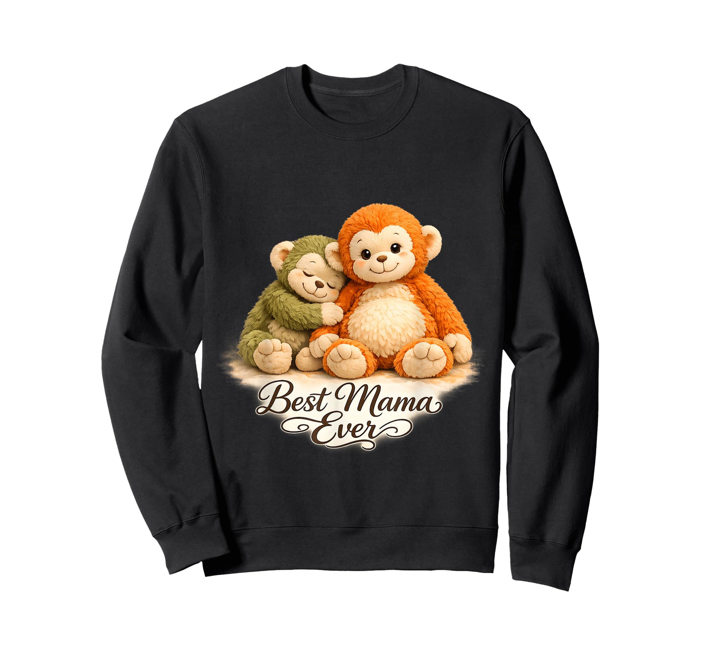 Cute Baby Punch Monkey Hug Plush Toy Best Mama Ever Graphic T-Shirt