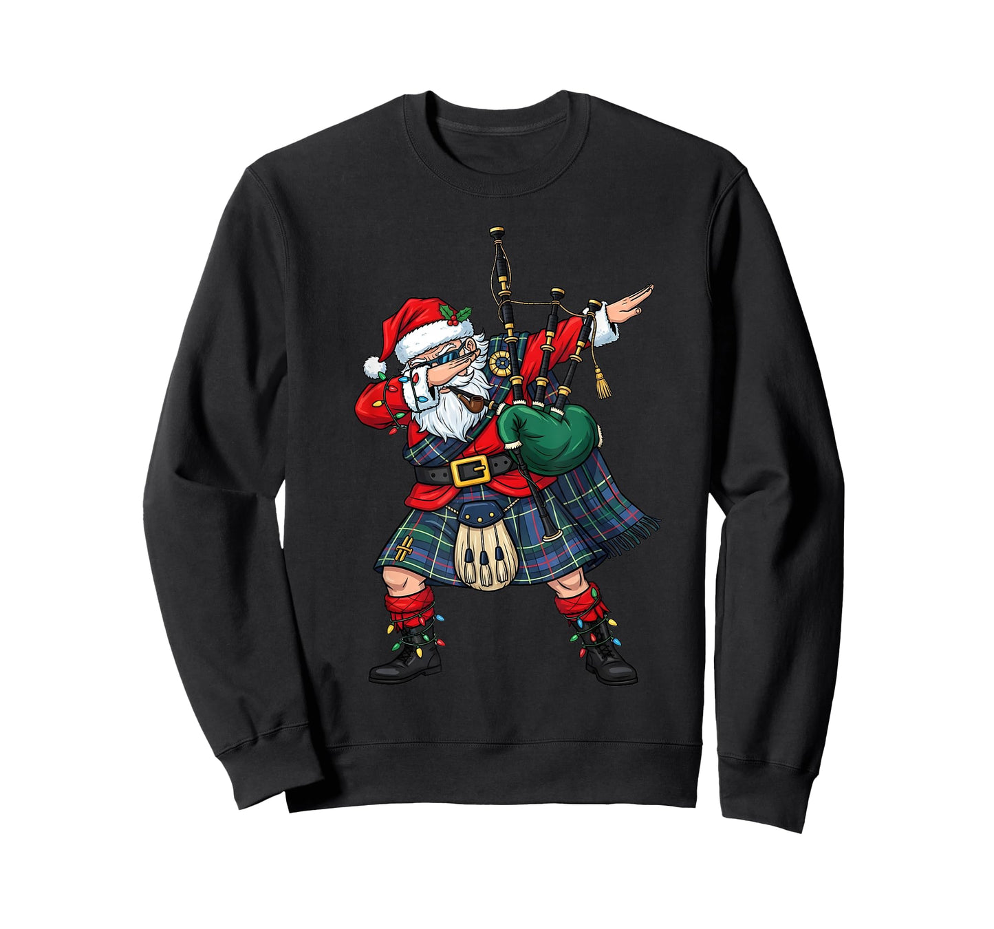 Christmas Santa Playing Scottish Bagpipes Funny Holiday Dab T-Shirt
