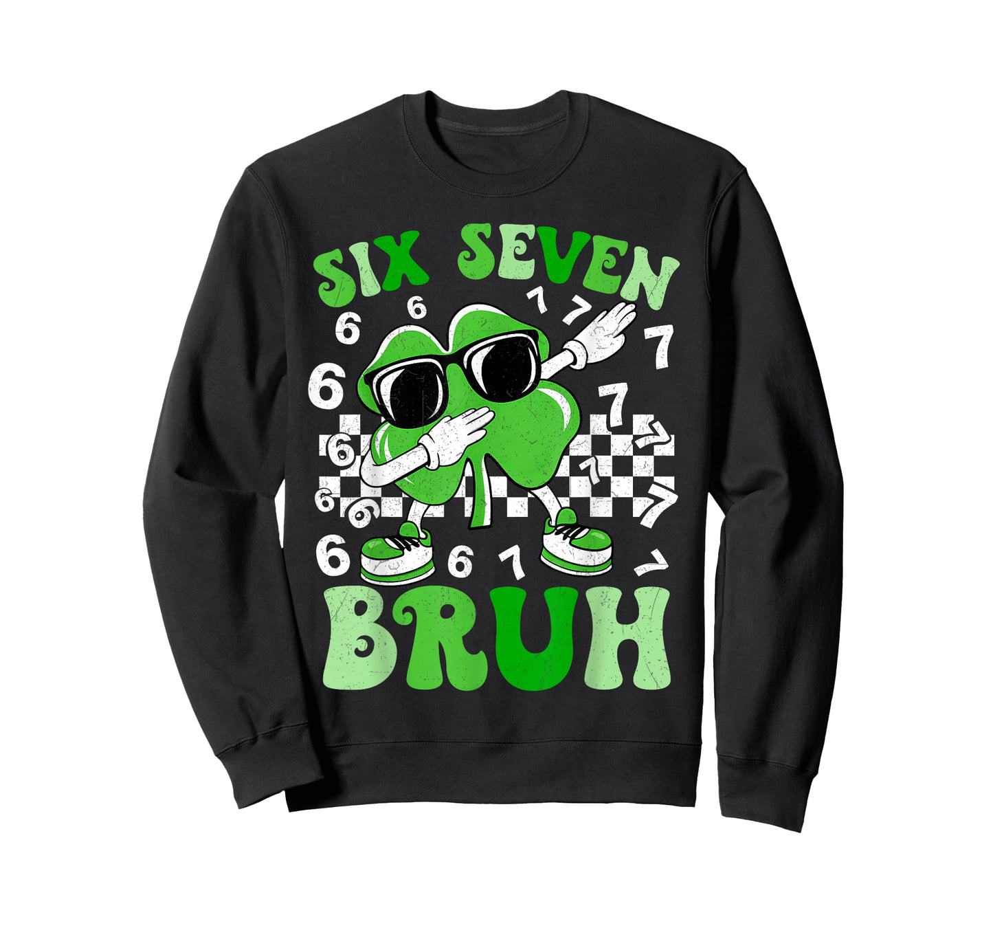 Six Seven Bruh Dabbing Shamrock St Patricks Day 67 Meme Kids T-Shirt