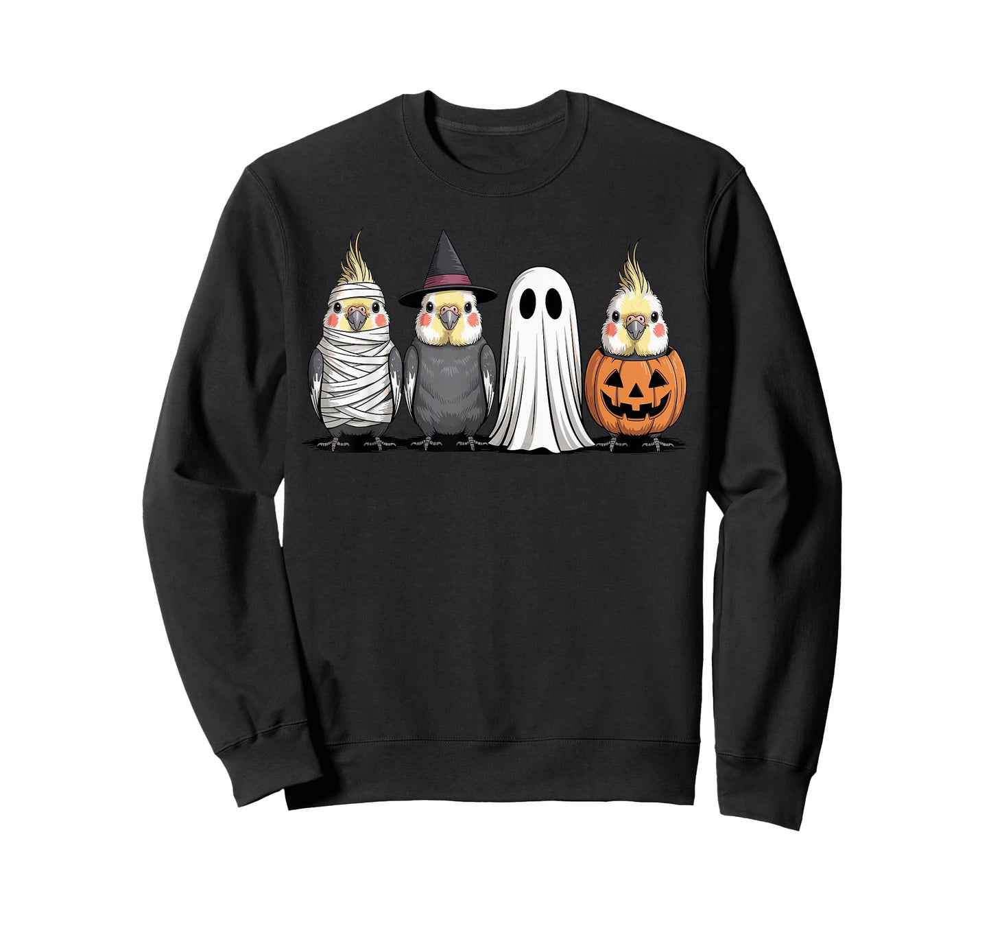 Spooky Ghost Cockatiel Bird Pumpkin Halloween Skeleton T-Shirt