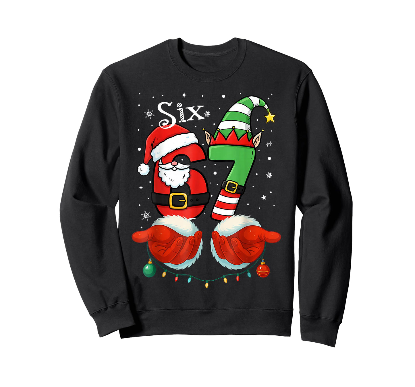 Funny Six Seven 67 Meme 6 7 Christmas Santa Hand Boys Teens T-Shirt