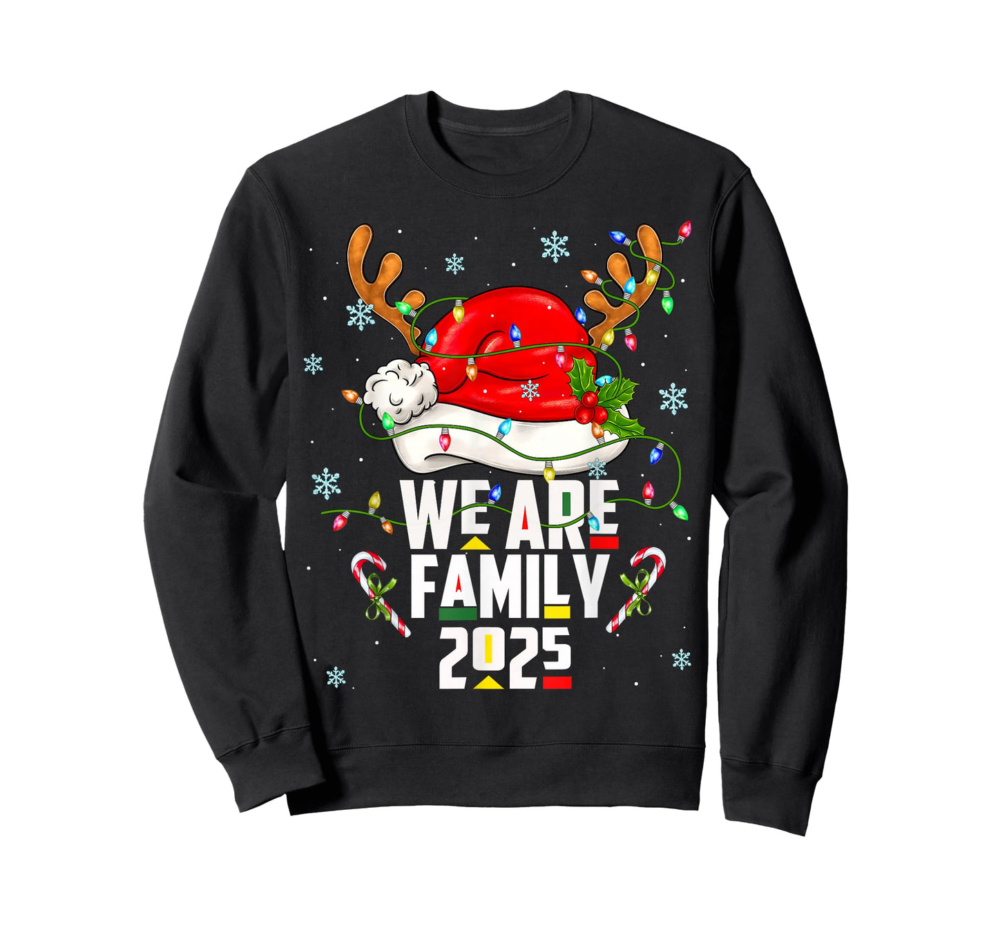 We are Family 2025 Black Christmas Tree Santa Pjs Matching T-Shirt