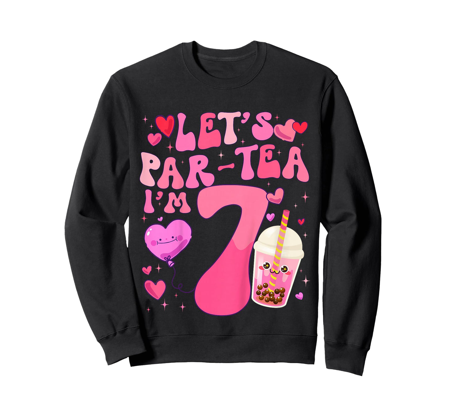 Let's Par-Tea I'm 7 Years Old 7th Birthday Bubble Boba Tea T-Shirt