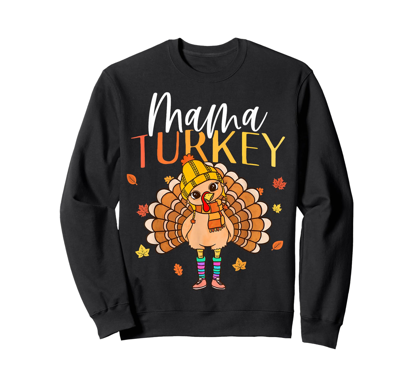 Mama Turkey Happy Thanksgiving Mom Mommy Fall Womens T-Shirt