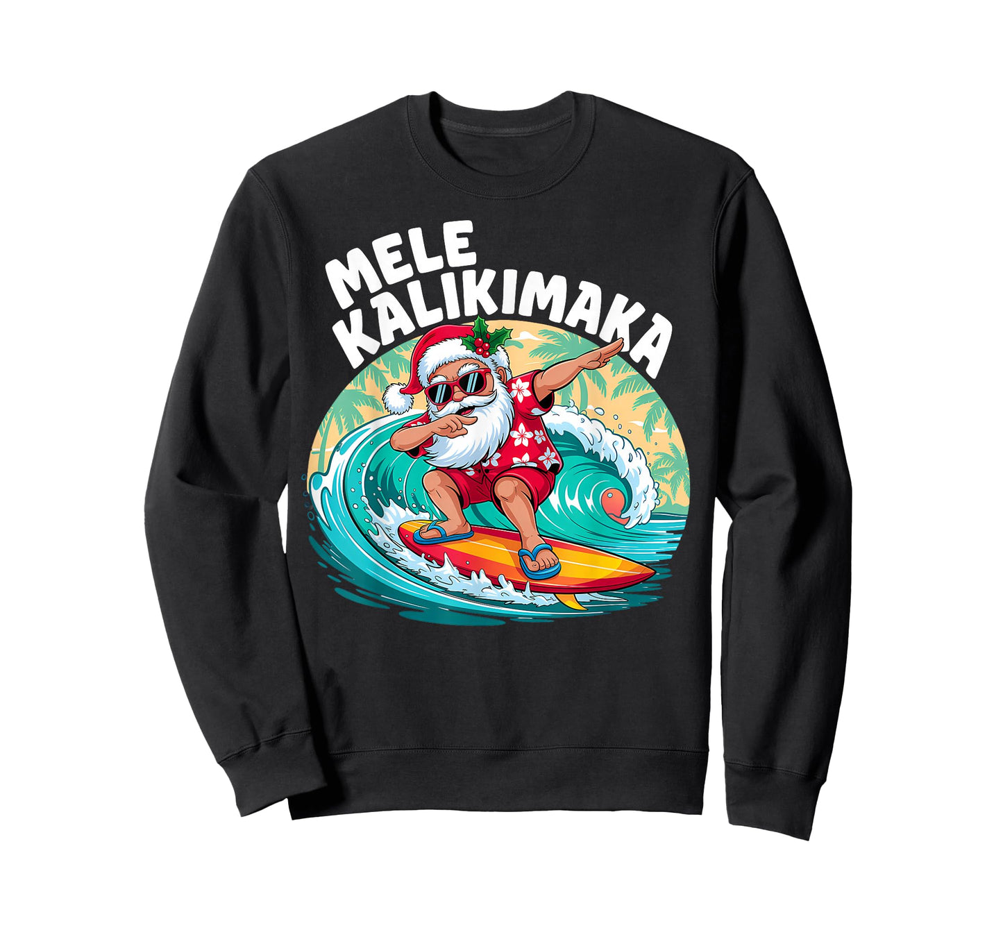 Mele Kalikimaka Hawaiian Christmas Santa Surfing Beach T-Shirt