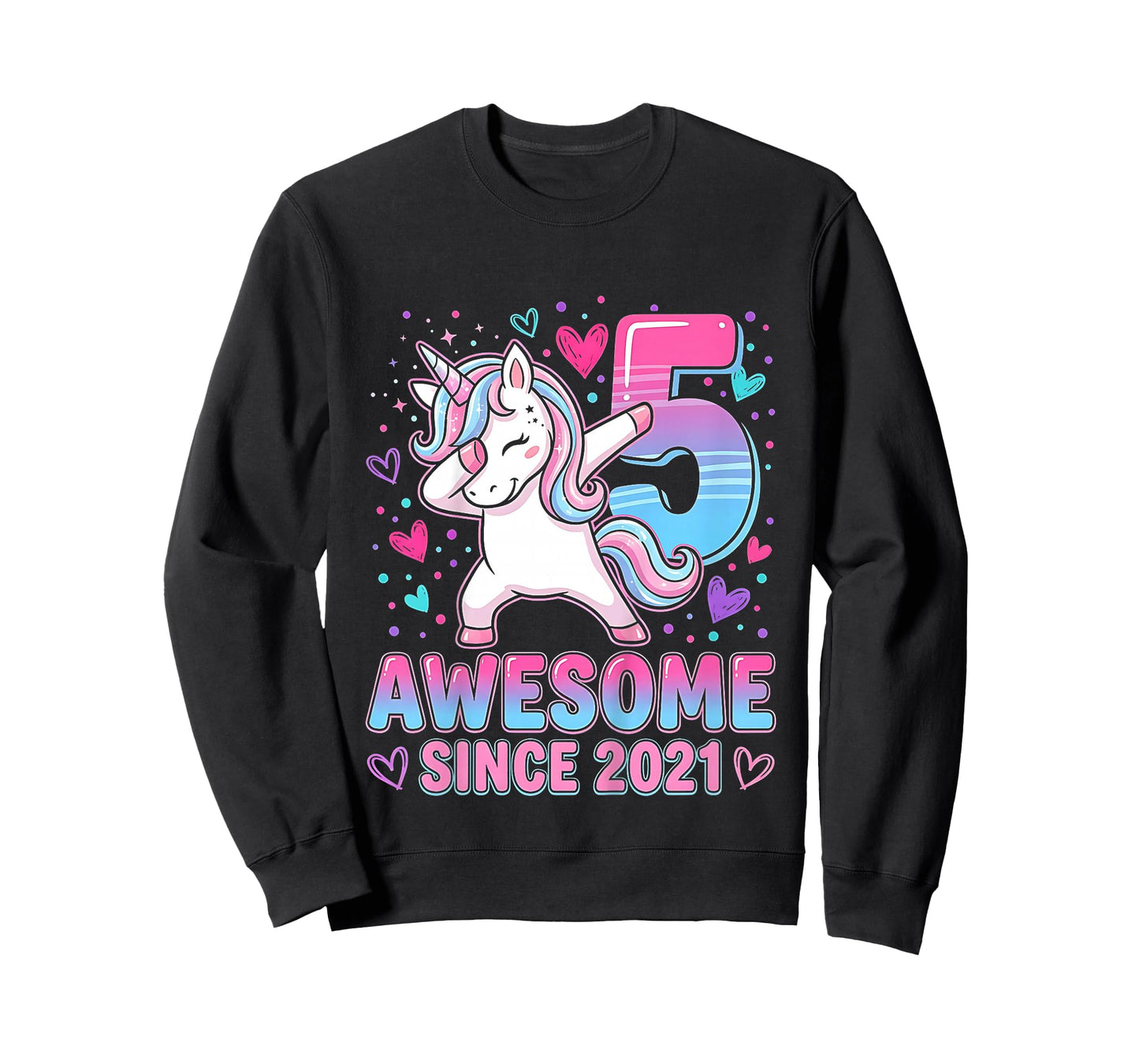 Kids 5th Birthday Girl Unicorn Shirt Awesome Since 2021 Unicorn T-Shirt