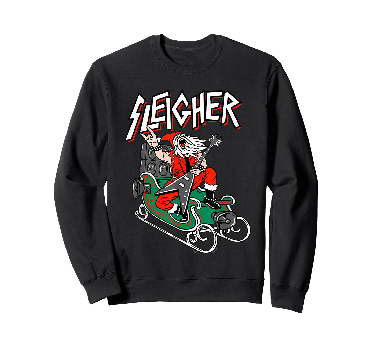 Ugly Christmas Sweater Sleigher Heavy Metal Santa Xmas T-Shirt
