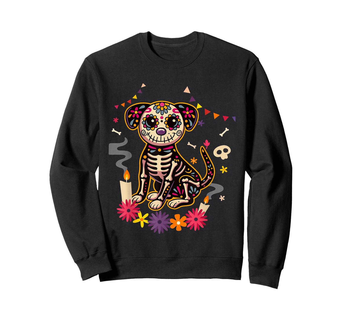 Mexican Dog Day of The Dead Skeleton Sugar Flowers Dogs T-Shirt