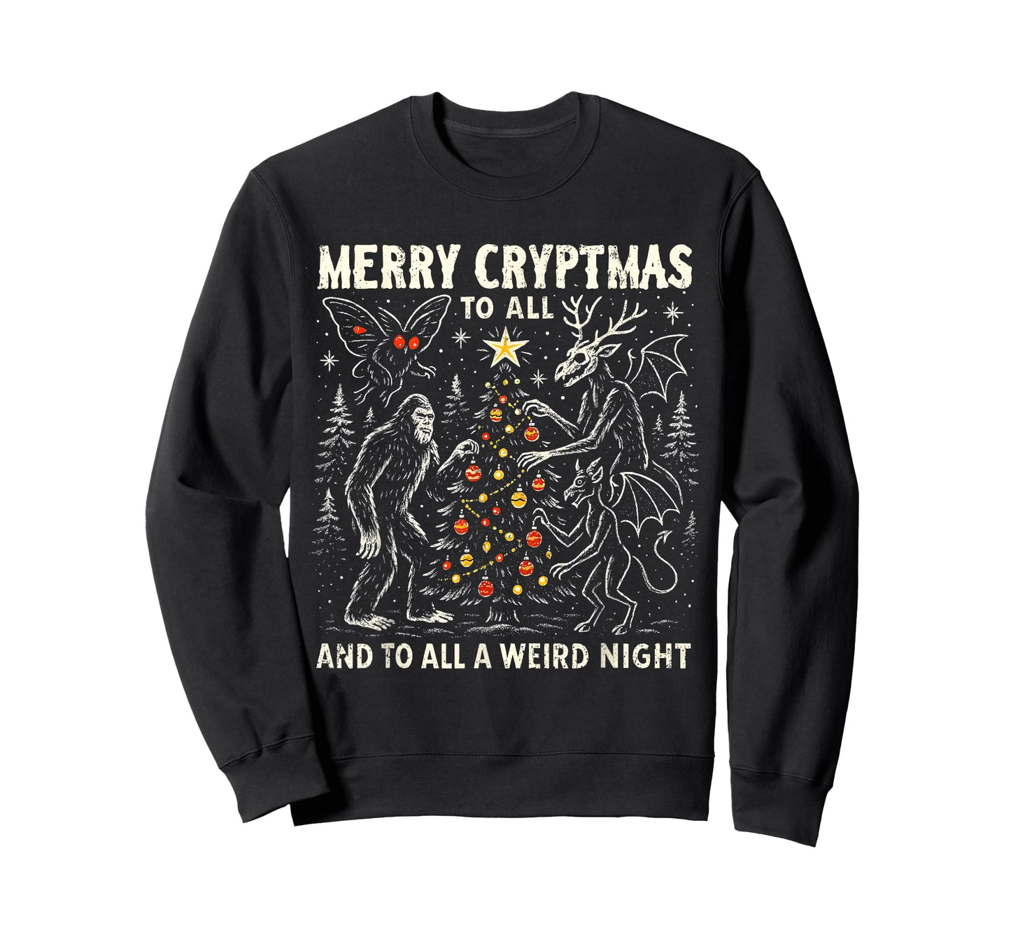 Merry Cryptmas Weird Night Cryptid Holiday Art T-Shirt