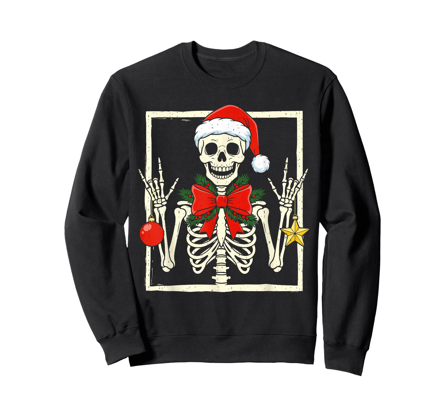 Cool Rocker Skeleton Santa Hat Christmas Punk Rock Xmas T-Shirt