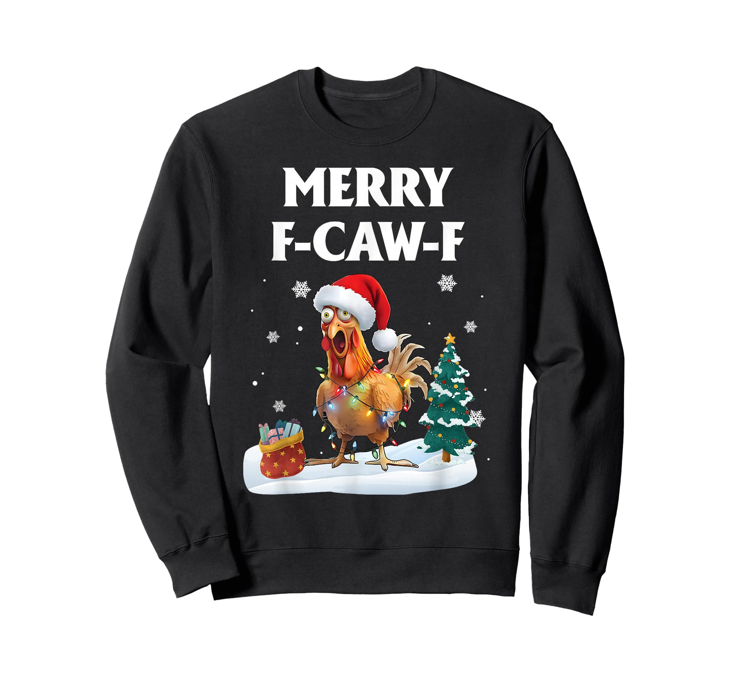 Merry F-Caw-F Funny Chicken Santa Rooster Christmas Lights T-Shirt