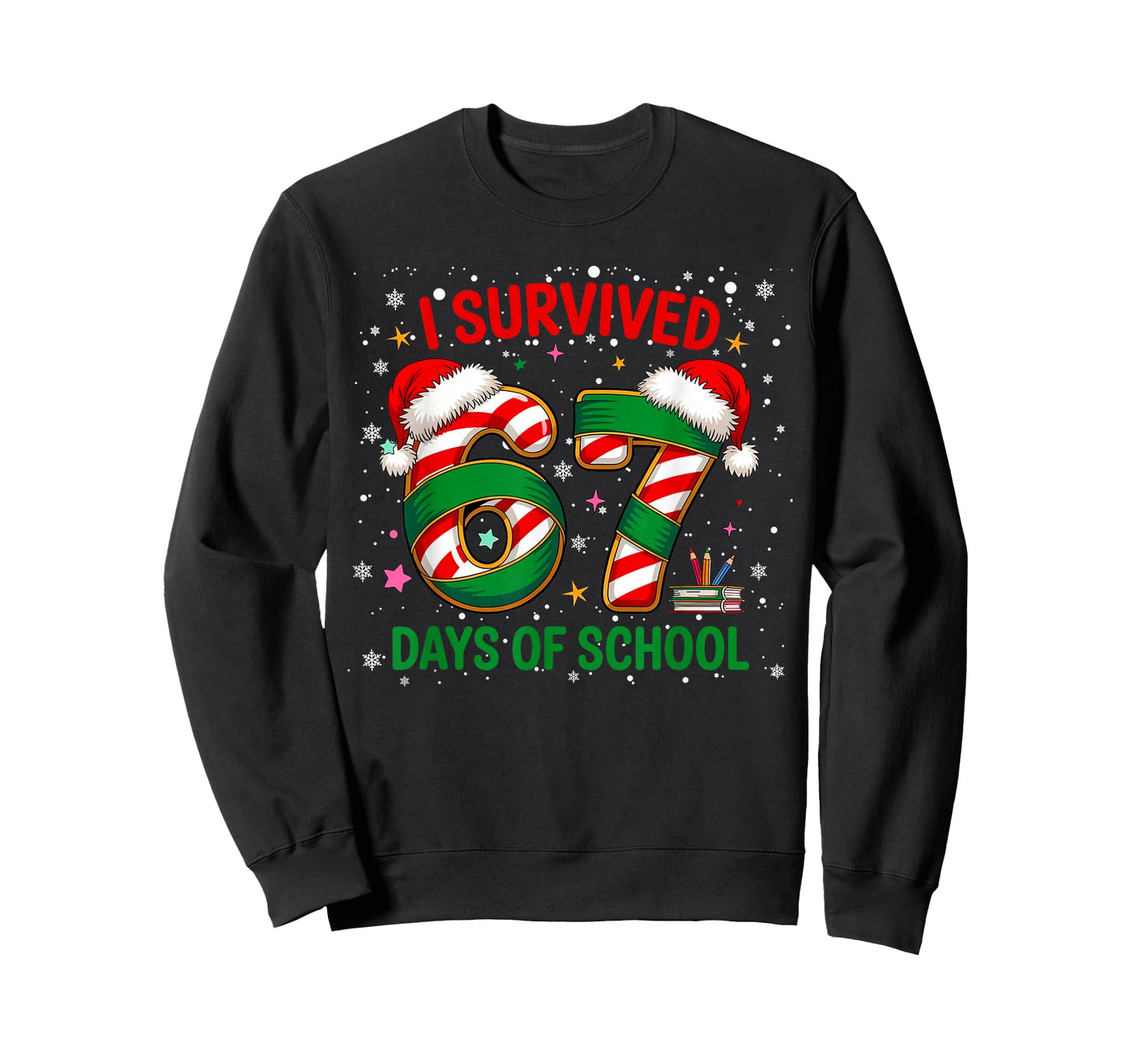 I Survived 67 Days of School Christmas Candy Cane Six Seven T-Shirt