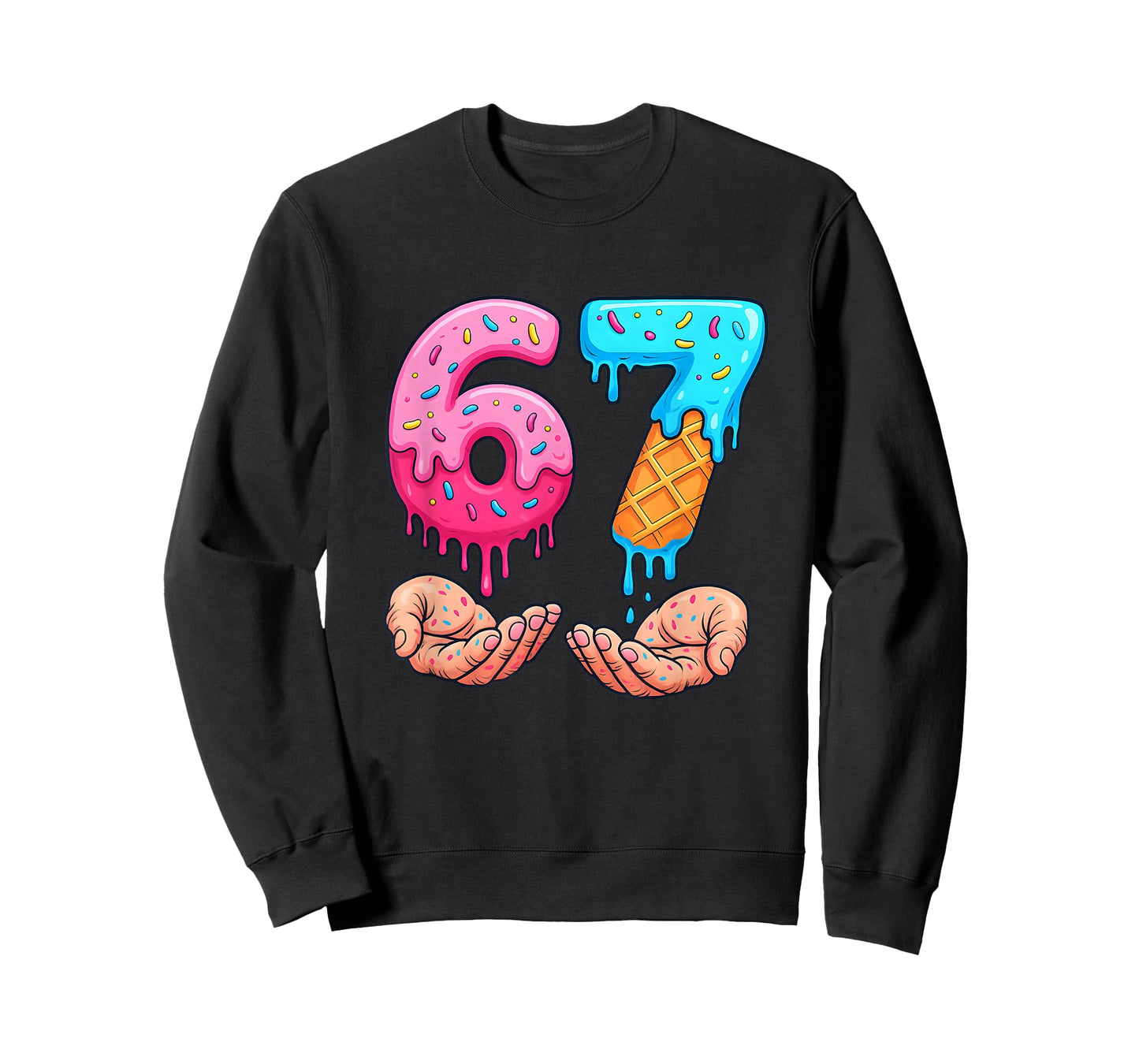 Six Seven Ice Cream Drip Kids Youth Funny 67 Hands Meme 6 7 T-Shirt