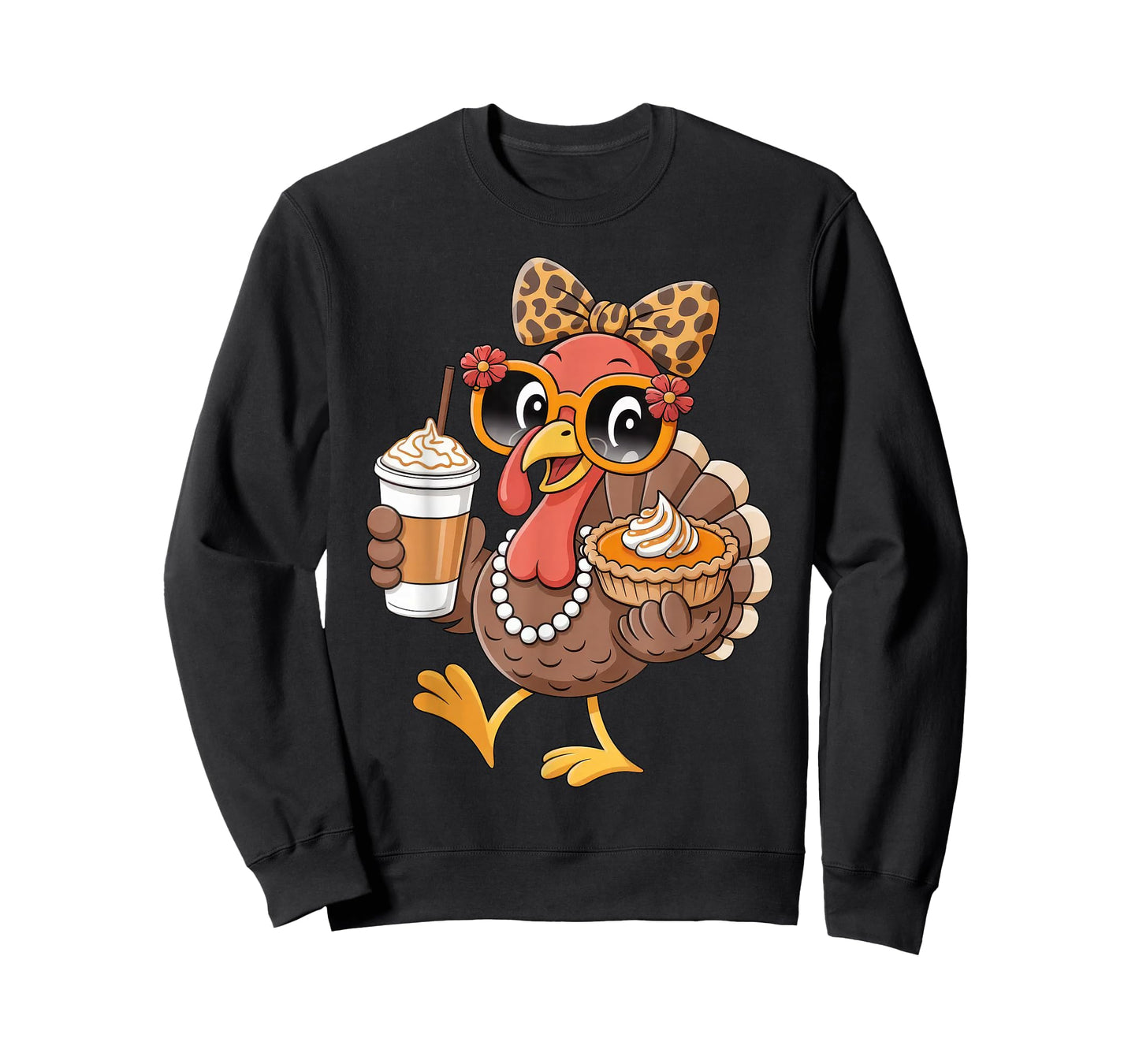Turkey Drinking Coffee Bow Thanksgiving Leopard Women T-Shirt