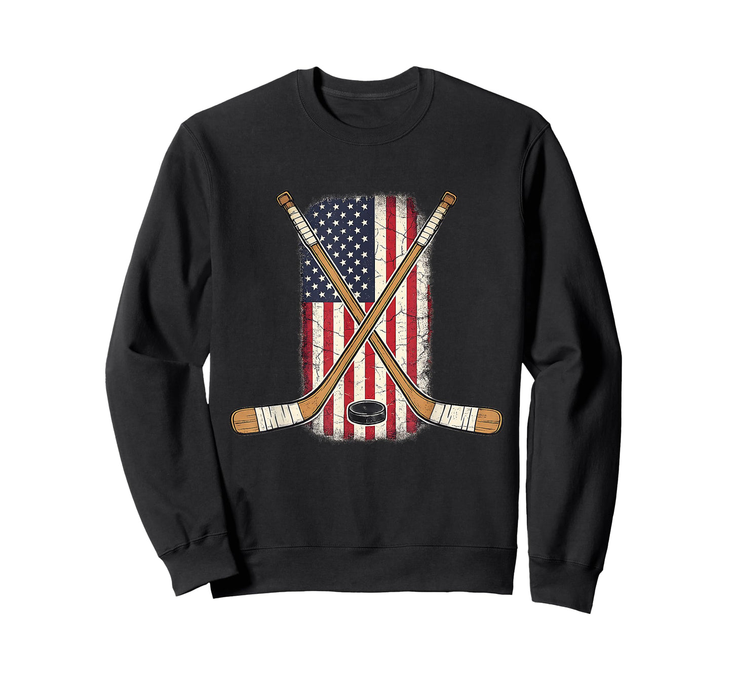USA Flag Hockey Stick Ice Hockey Patriotic American Flag T-Shirt