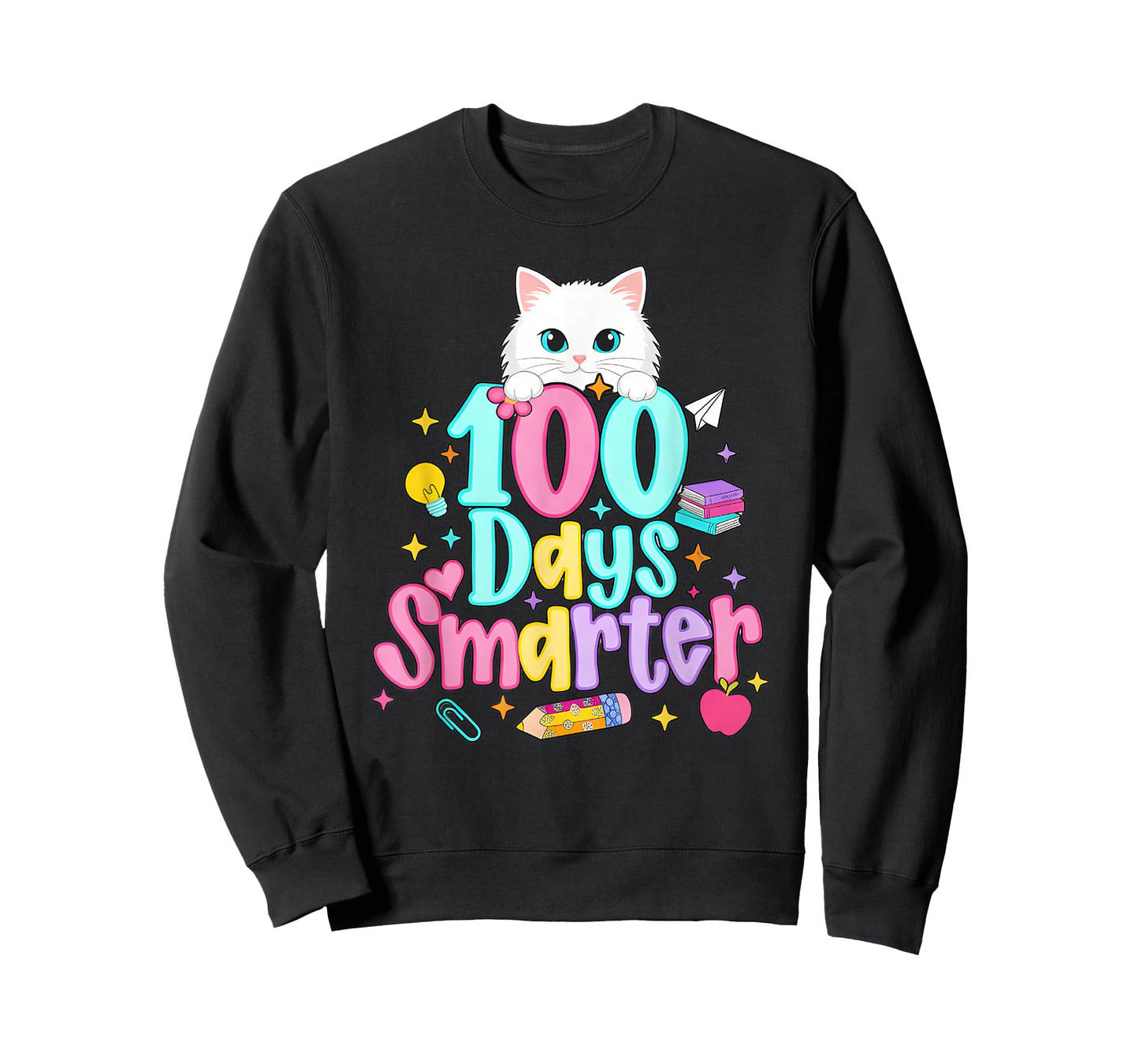 100 Days Smarter Cat Preppy 100th Day of School Girls Kids T-Shirt