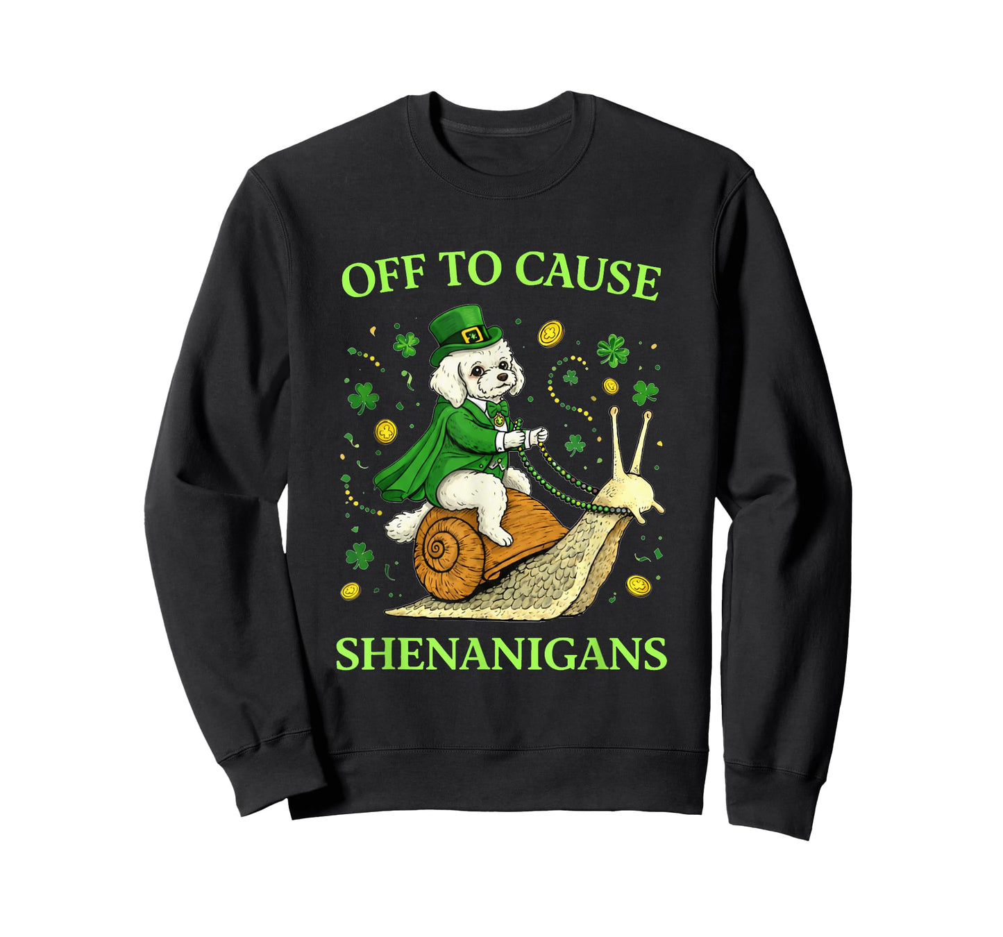 St Patricks Day Toy Poodle Riding Snail Shenanigans T-Shirt