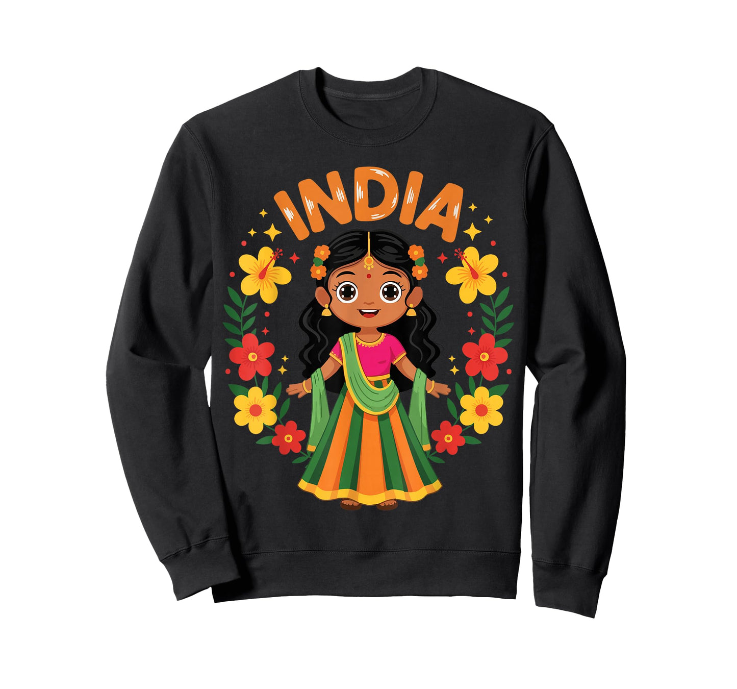 India Indian Girl Traditional Dress Heritage Flowers T-Shirt